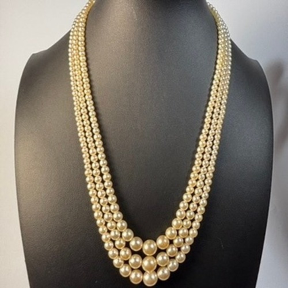 Vintage Multistrand Necklace Cream Acrylic Faux Pearl Layered Boho Classic Goth